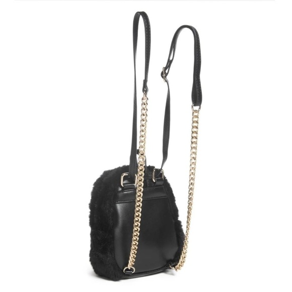 New Guess Evan Faux-Fur Mini Backpack Black main image 4